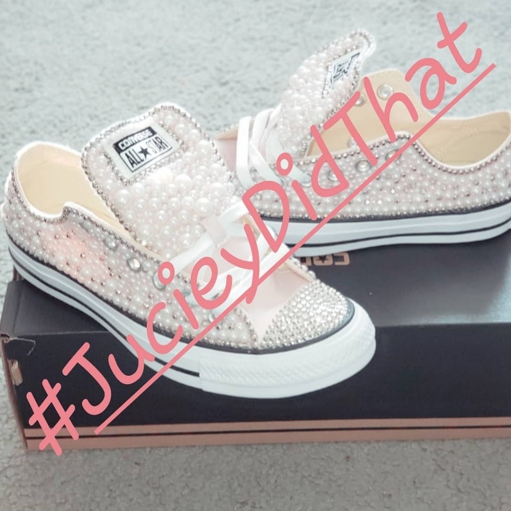 WOMEN'S White Glam Bling Converse All Star Chuck T